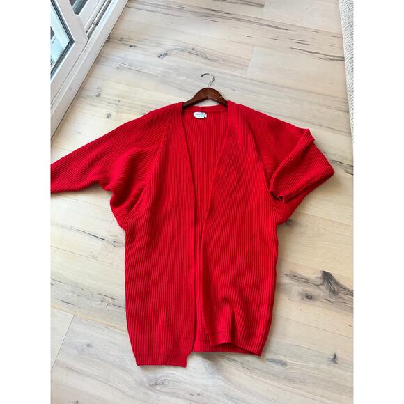 Lovers + Friends Cardigan Ribbed Sweater Red Size Small Heavy knit Midi Pockets - Picture 2 of 9